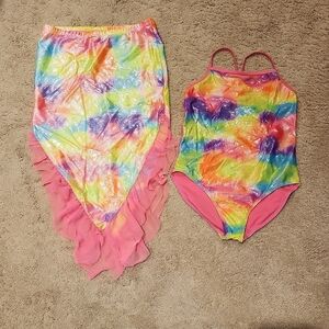 Girls Swim Suit And Mermaid Style Swim Skirt Age 14-16